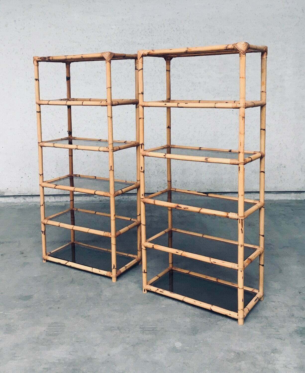 photo furniture Boho Style Design Bamboo Shelving Unit Set, Italië, Jaren 1960