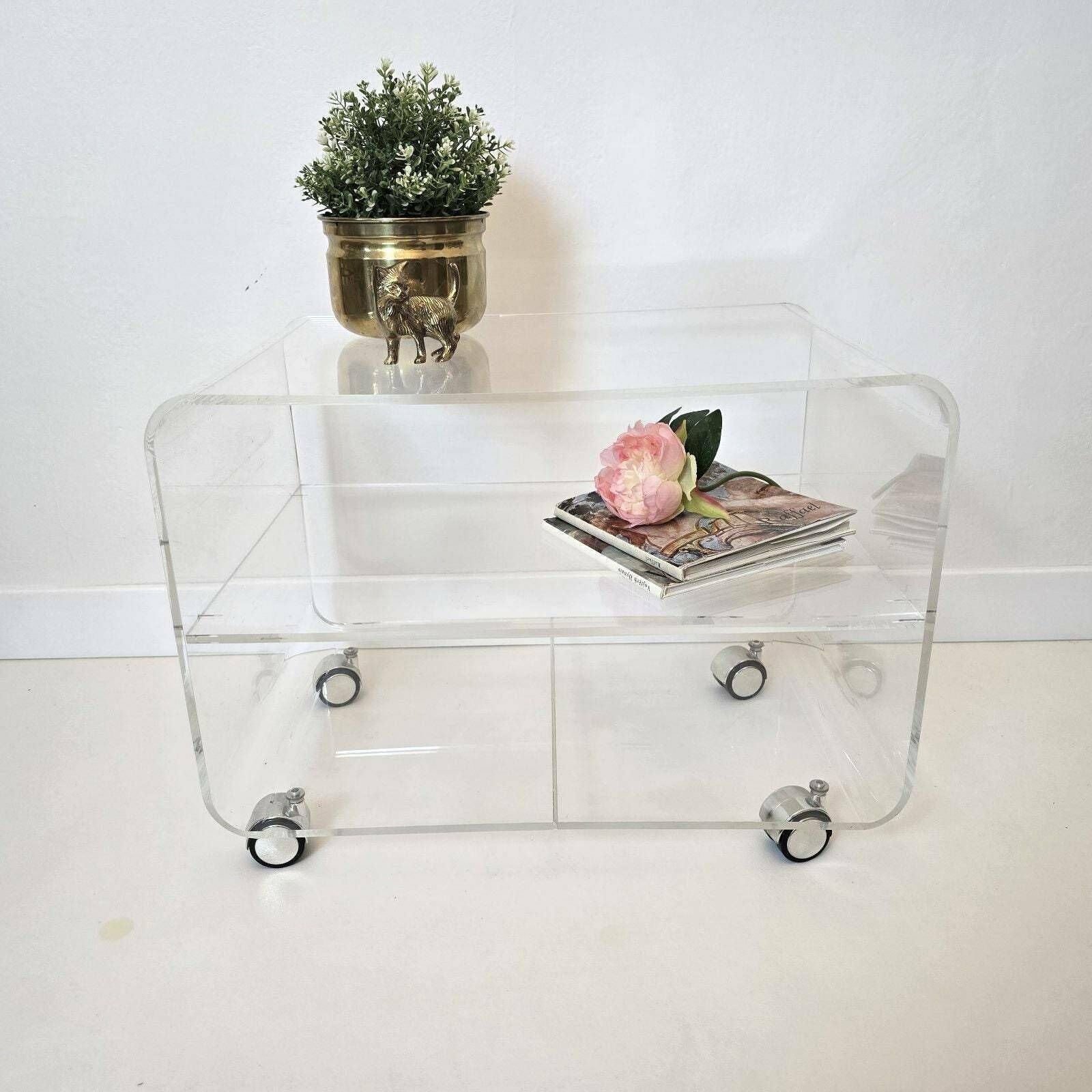 Vintage Mid Century Lucite Plexiglas Trolley / Side Table 1970s