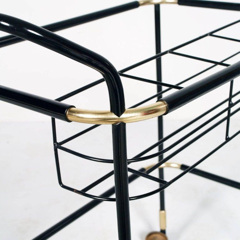 1960s Bar Cart, Golden Metal, Tray Double Face Mahogany Attributed To Ico Parisi photo vinterior