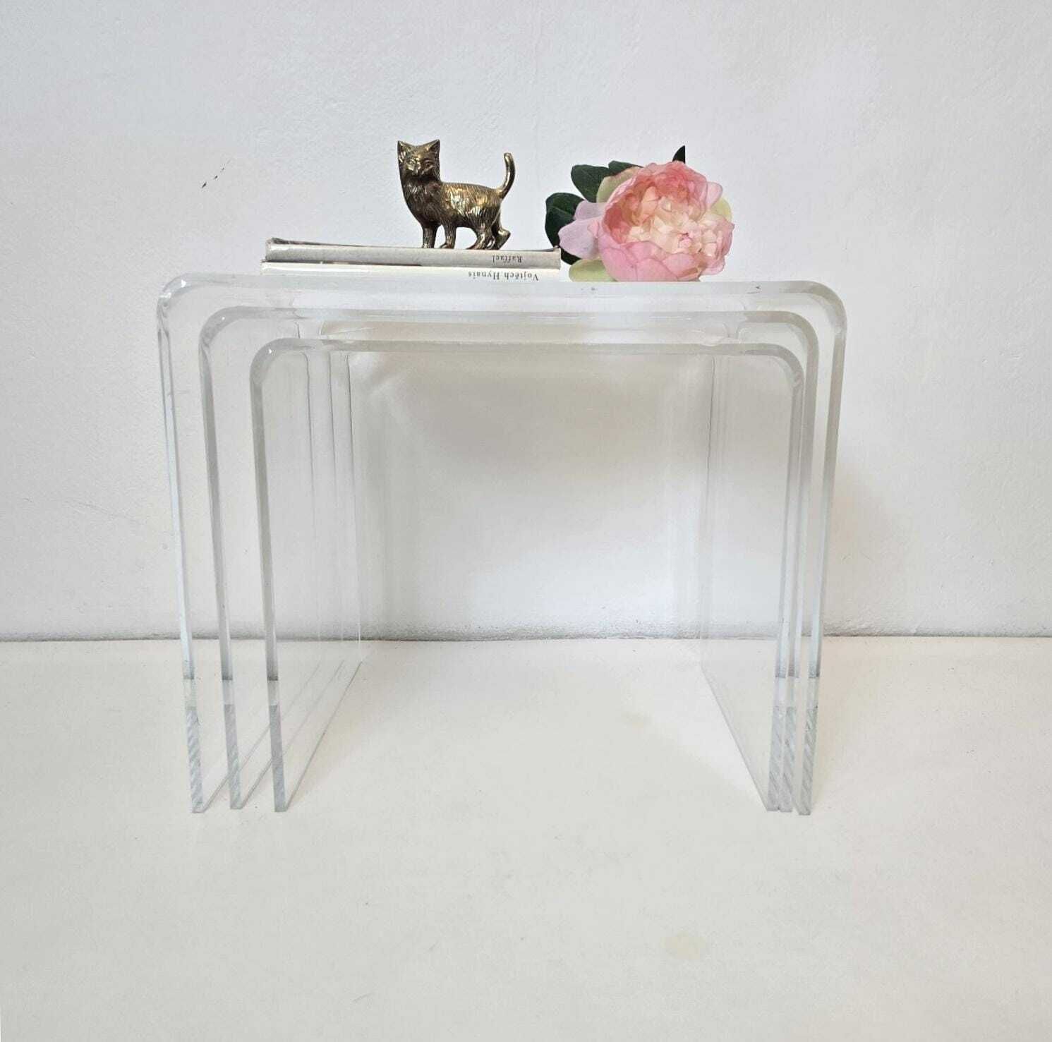 Vintage Mid Century Lucite Stacking Set Of 3 Nesting Tables 1970s photo buy