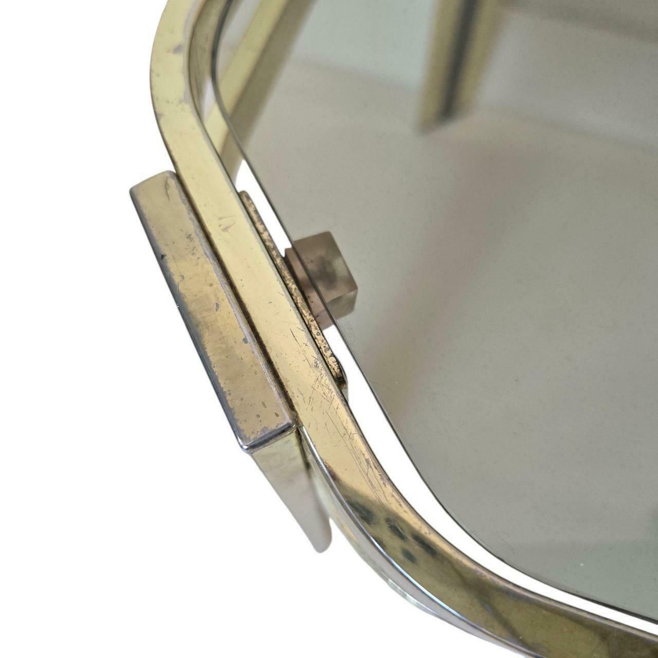 photo for sale Vintage Mid Century Modern Brass And Smoky Glass Table Made In Italy