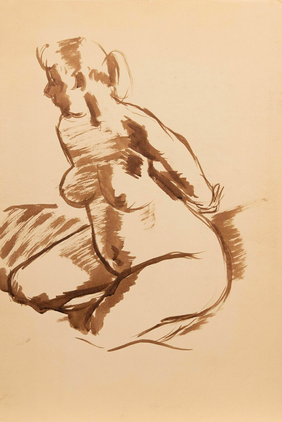 Georges Pacouil (1903 1996) Mid 20th Century India Ink, Kneeling Nude