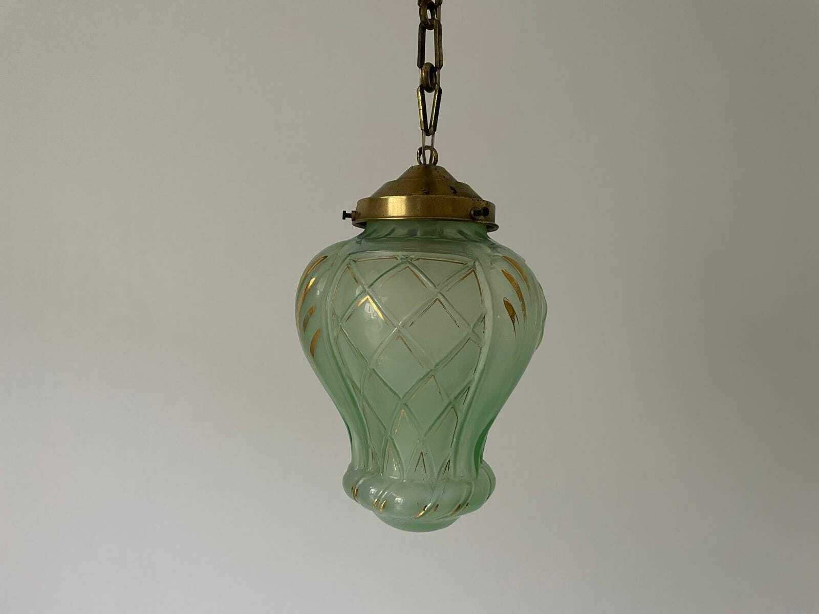 French Green Art Deco Glass Ceiling Lamp, 1940s, France photo furniture