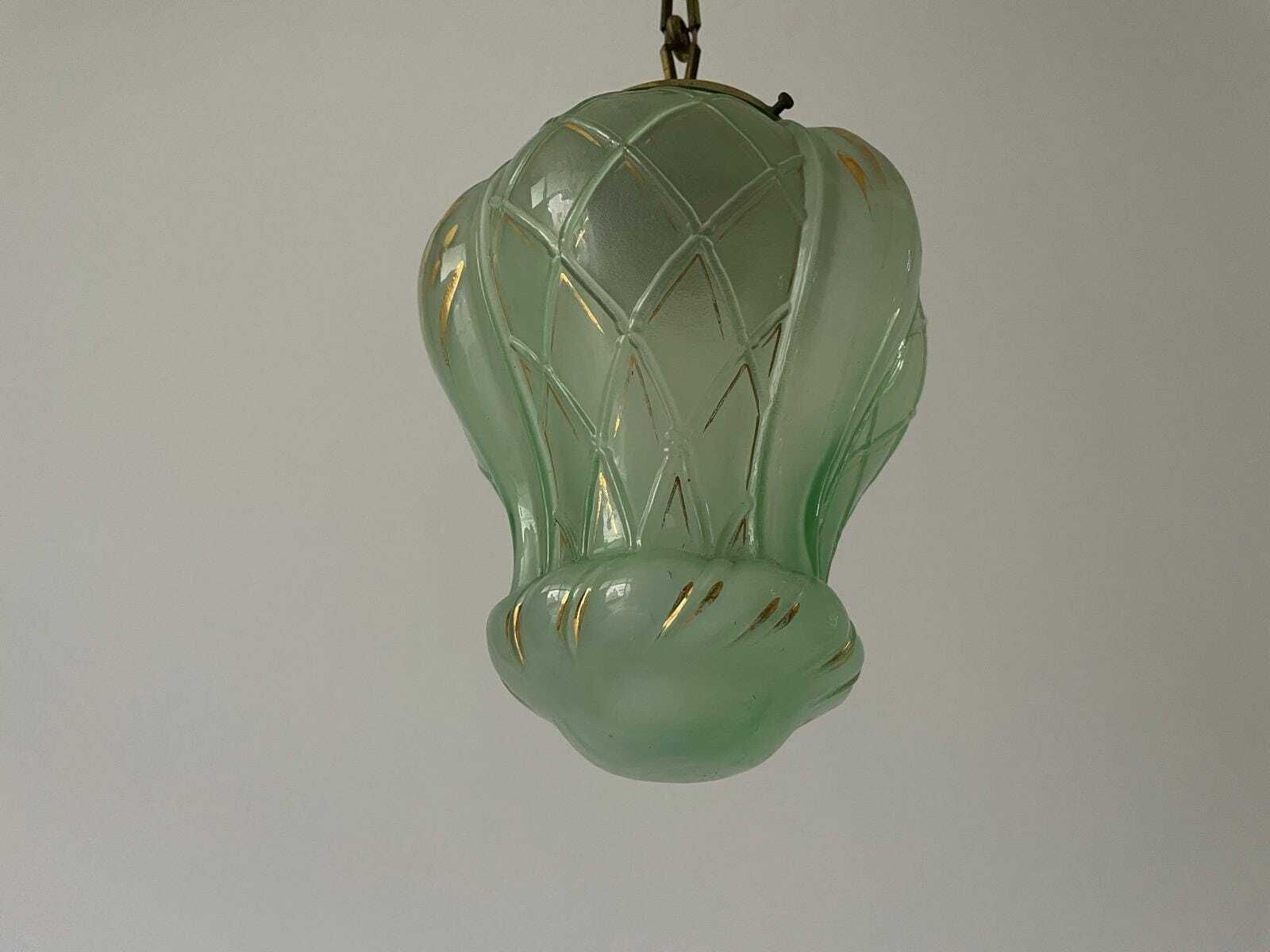French Green Art Deco Glass Ceiling Lamp, 1940s, France photo vinterior