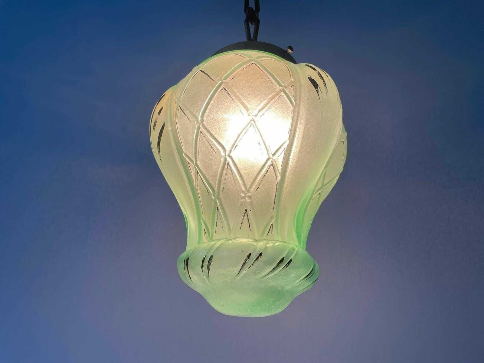 French Green Art Deco Glass Ceiling Lamp, 1940s, France photo buy