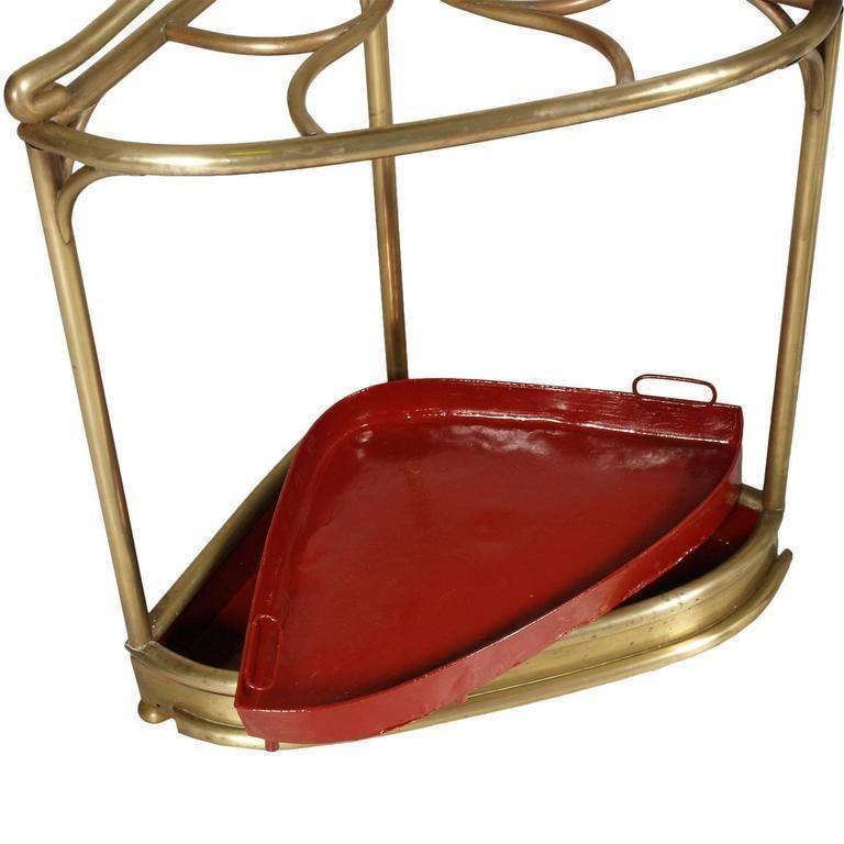 Corner Umbrella Stand Art Nouveau In Brass And Oak Attributable Josef Hoffmann photo vinterior