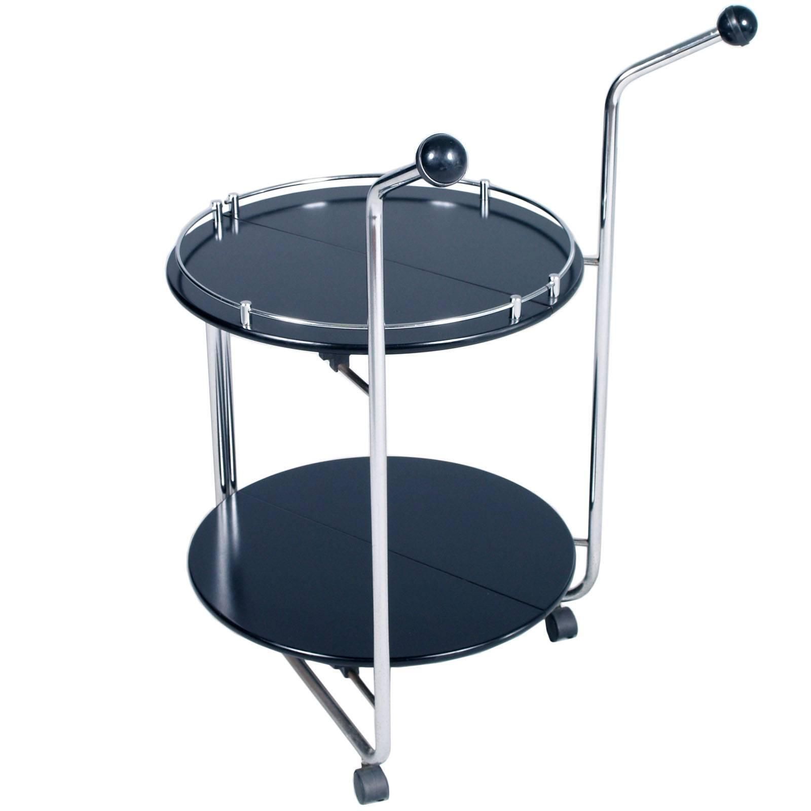 Italian 1990s Folding Bar Cart Chromed Steel Laquered Wood Alfredo Häberli Style photo furniture