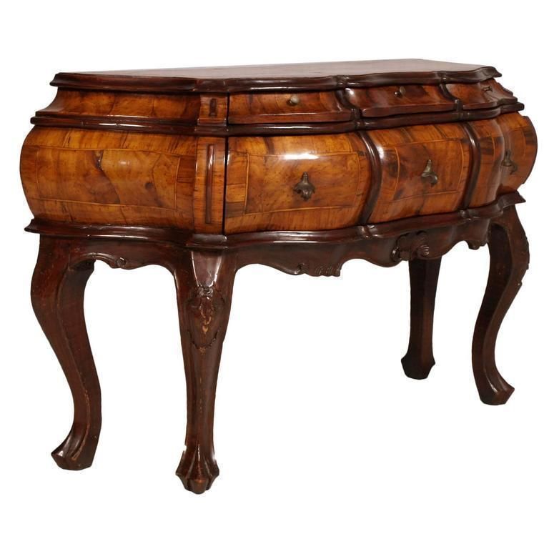 1890s Venetian Baroque Cabinet Chest Of Drawers Console Handcarved Walnut Burl photo Furniture