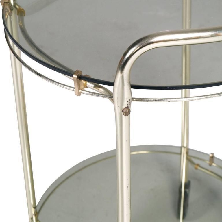 Mid Century Modern Italian Brass And Smoked Crystal Bar Cart photo furniture