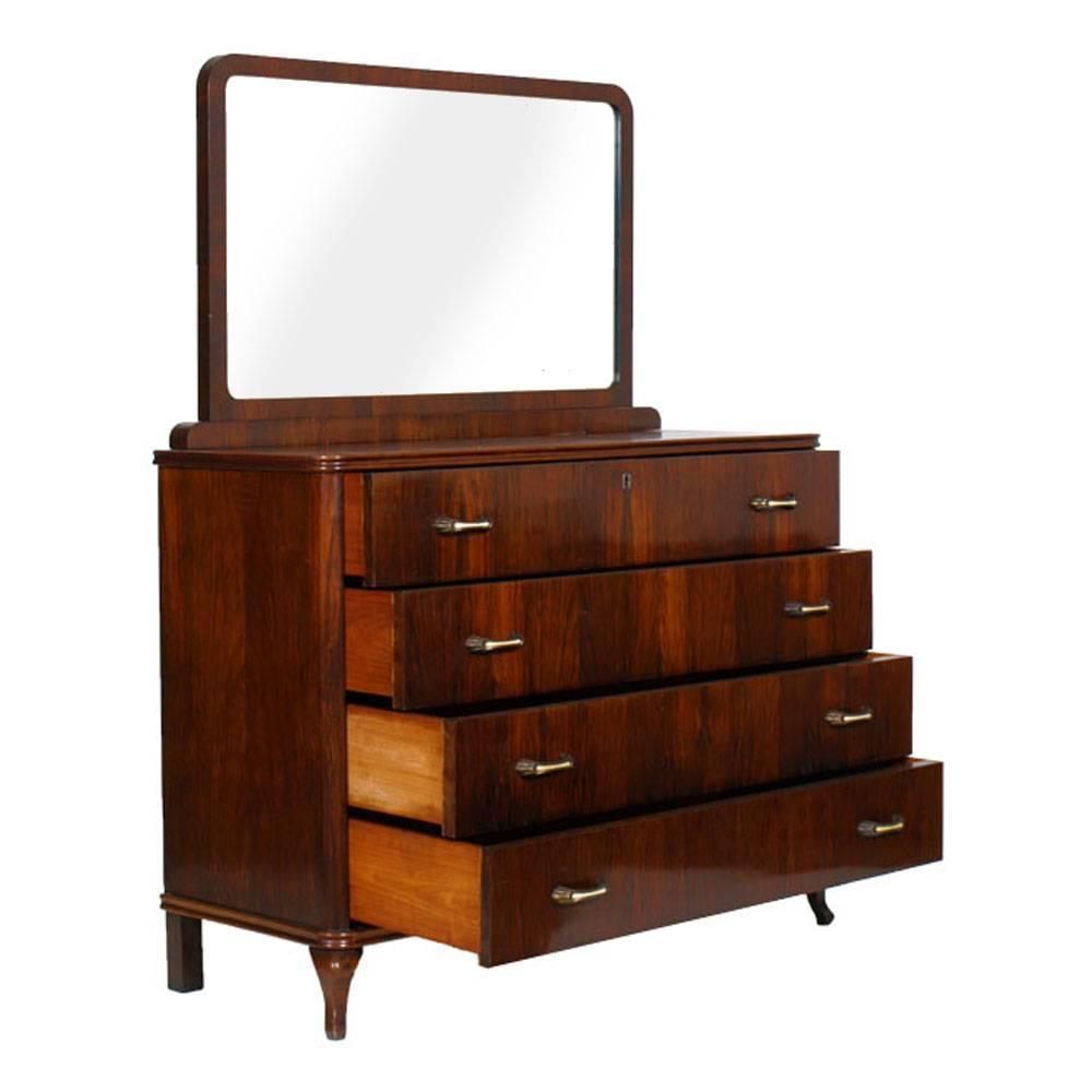1930s Art Deco Mirrored Dresser, Commode In Walnut Restored And Polished To Wax photo buy