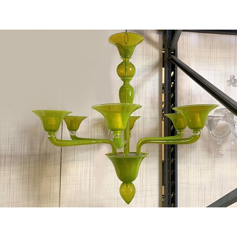 Contemporary Translucent Apple Green Murano Style Glass Chandelier photo for sale