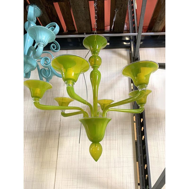 Contemporary Translucent Apple Green Murano Style Glass Chandelier photo 4800.0