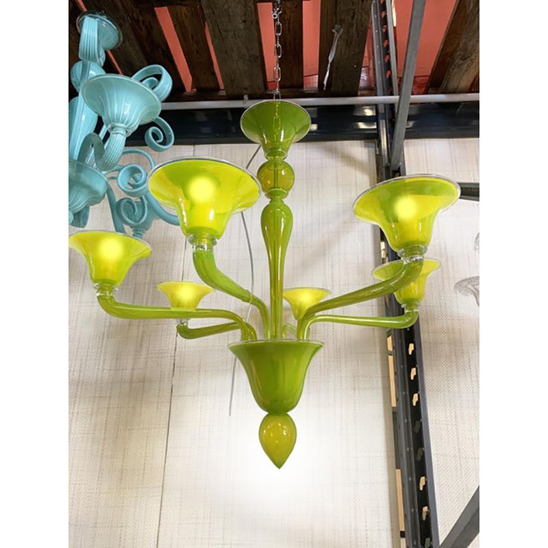 Contemporary Translucent Apple Green Murano Style Glass Chandelier photo buy