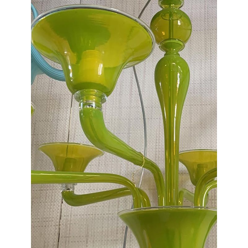 photo furniture Contemporary Translucent Apple Green Murano Style Glass Chandelier