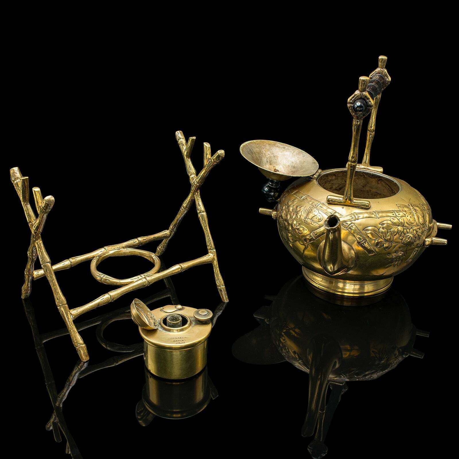 Antique Spirit Kettle, English, Brass, Teapot, Burner, Arts & Crafts, Victorian photo furniture