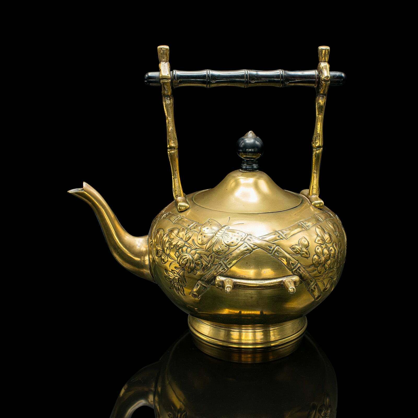 Antique Spirit Kettle, English, Brass, Teapot, Burner, Arts & Crafts, Victorian photo vinterior