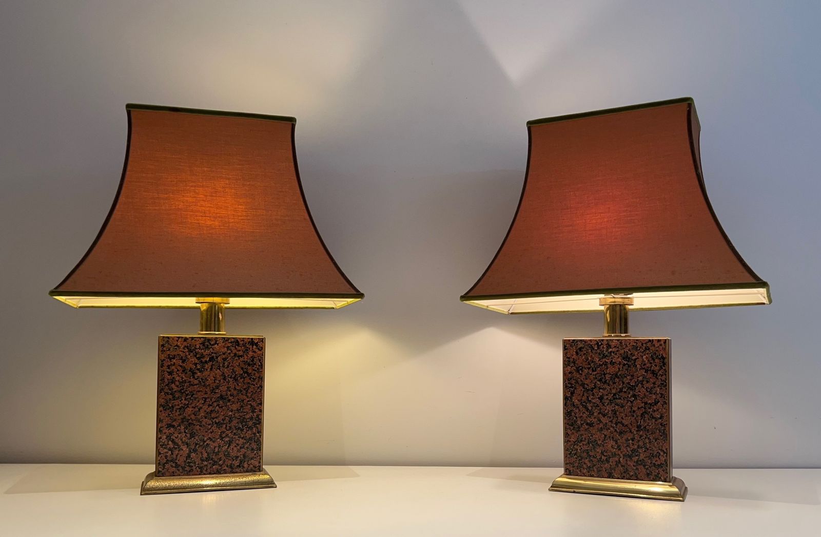 Pair Of Chinese Lamps In Printed Wood And Gilded Metal And Pagoda Lampshade photo furniture