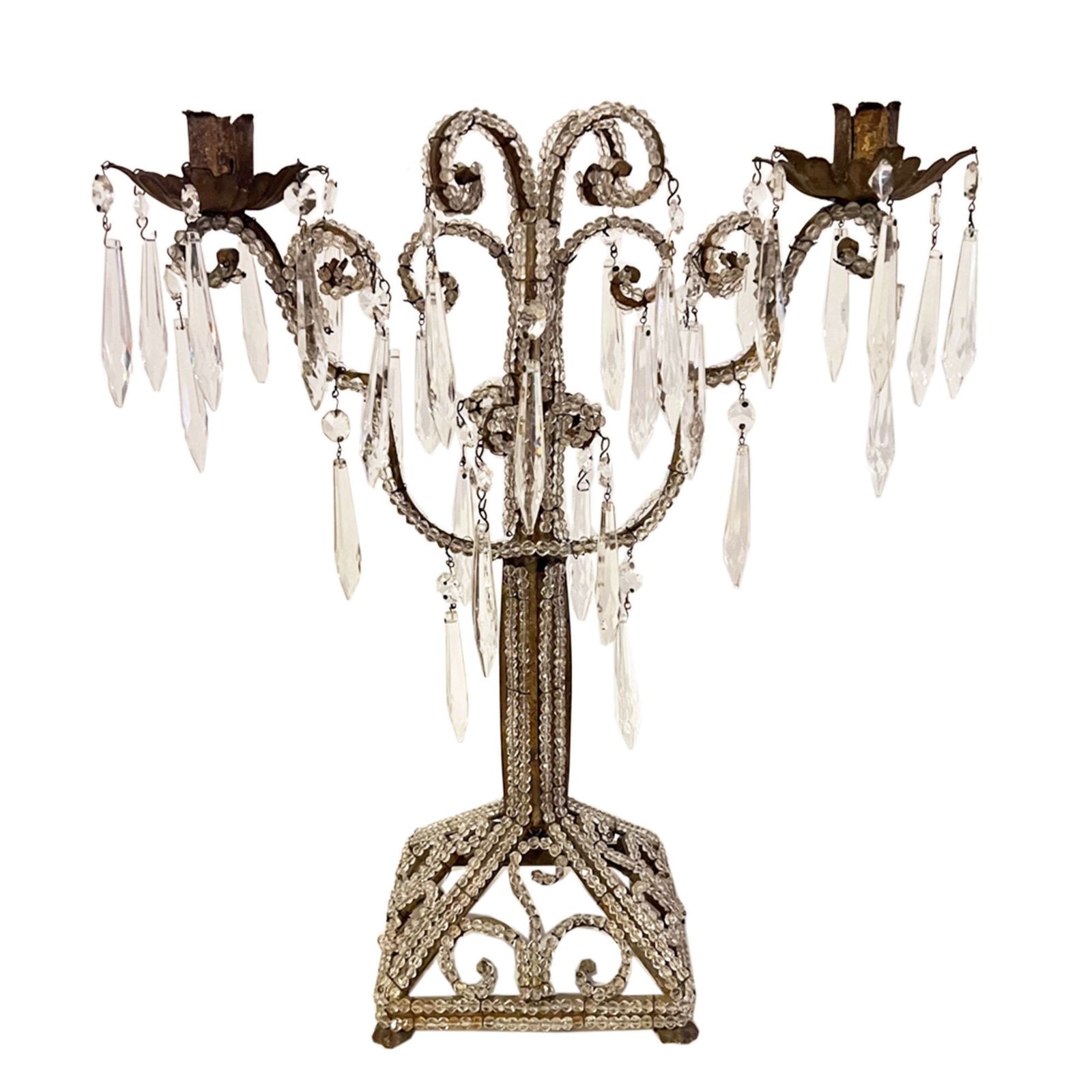 Pair Of 1920s Beaded Italian Candlesticks Converted To Lamps photo furniture