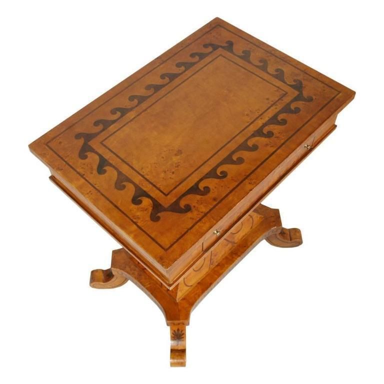 Mid 19th Century Swedish Biedermeier Inlaid Burl Elm Occasional Side Table photo Furniture