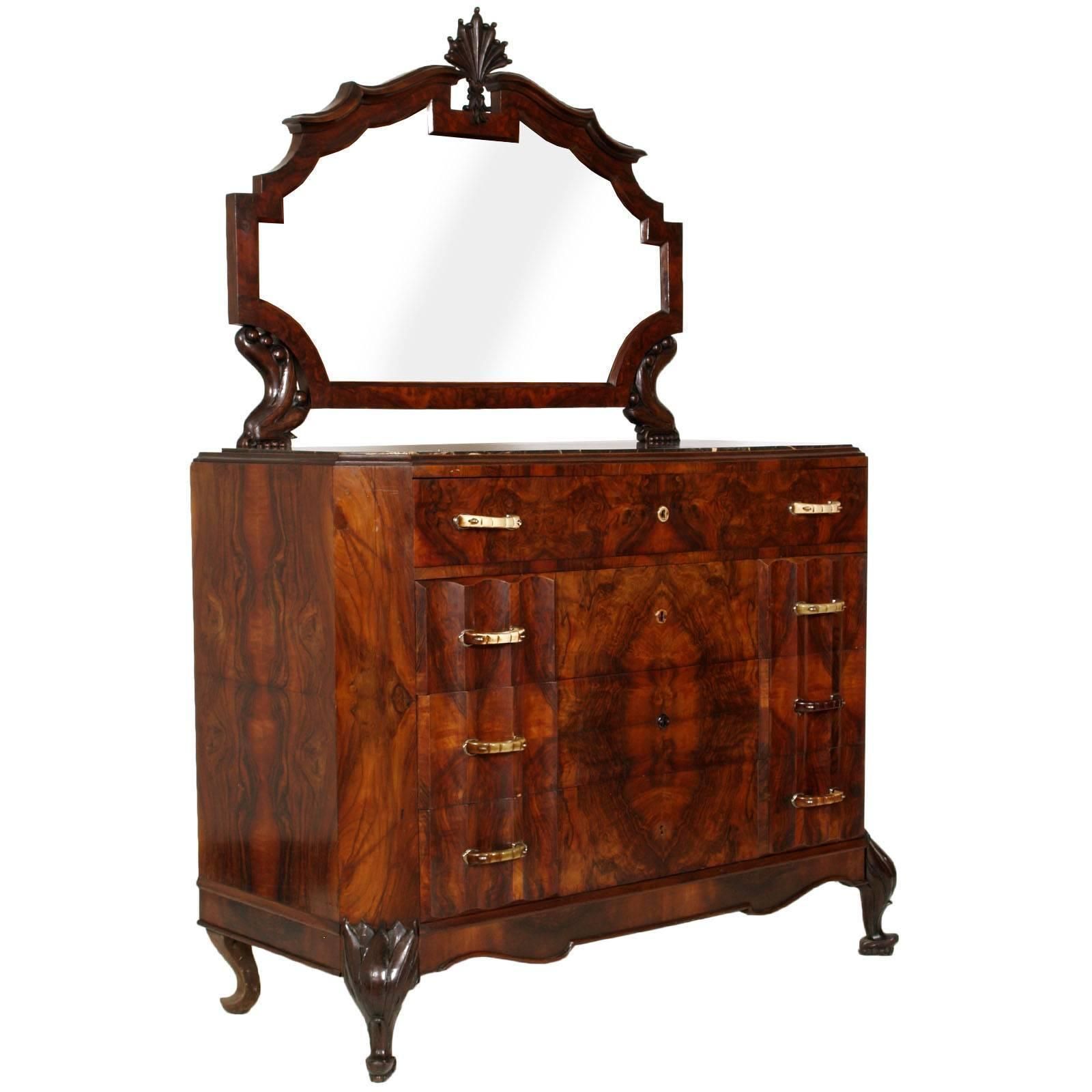 1920s Art Nouveau Dresser Carved Walnut Burl Walnut By Testolini Salviati Venice