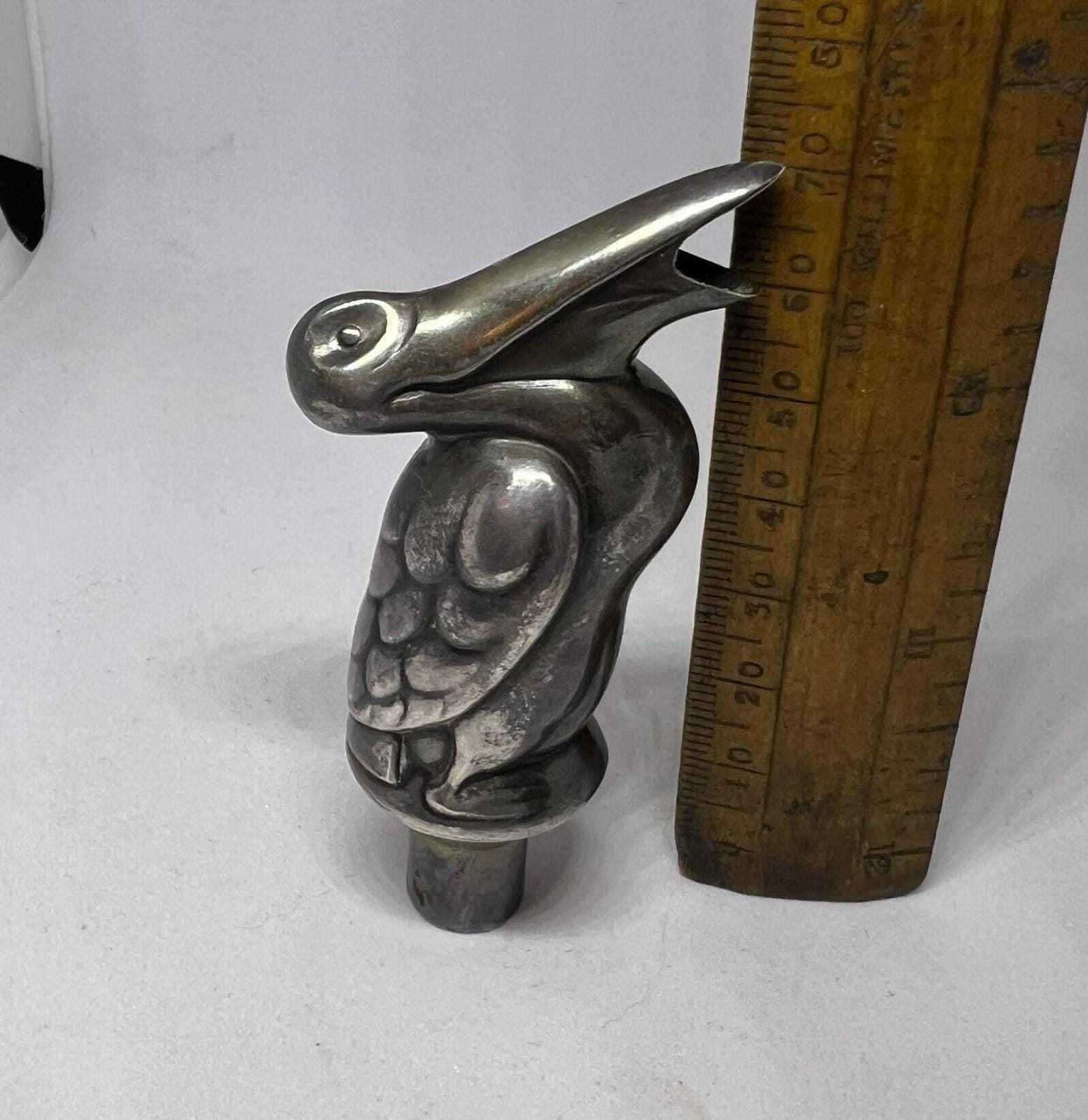 Art Deco Bottle Stopper Wine Pourer. Danish Silver Plated Pelican Shaped Art Deco 1930s Bar Tool. Quirky Wine Lovers Gift. photo vinterior