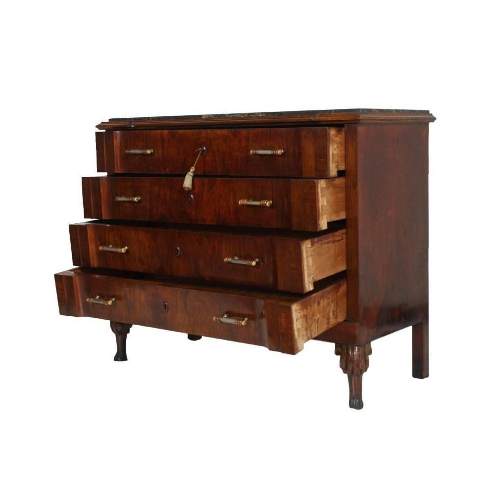 1910s Venetian Eclectic  Period Art Nouveau Commode Dresser In Burl Walnut With Marble Top photo furniture
