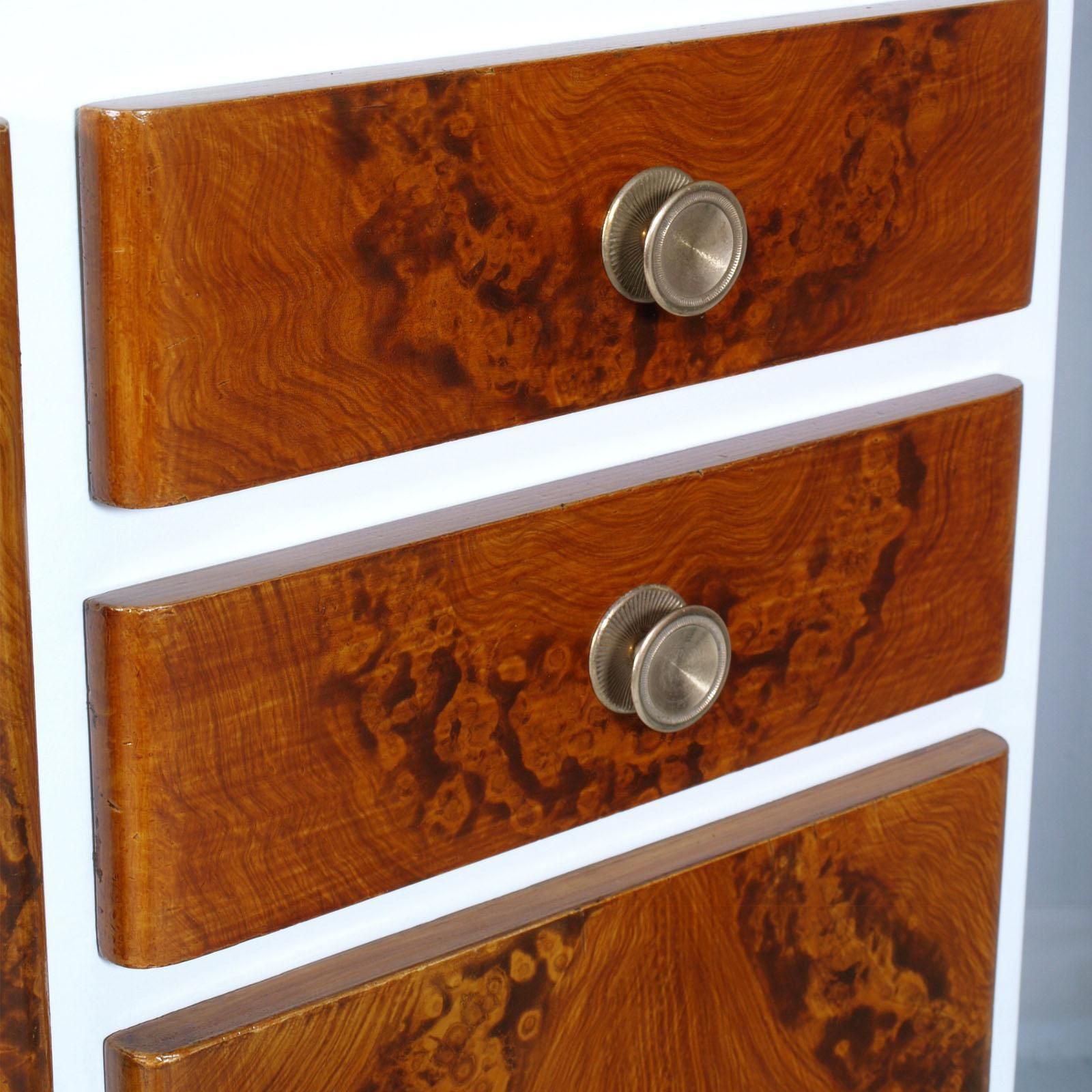 Art Deco Midcentury Credenza Display Cabinet White Lacquered Hand Decorated Wood photo Furniture