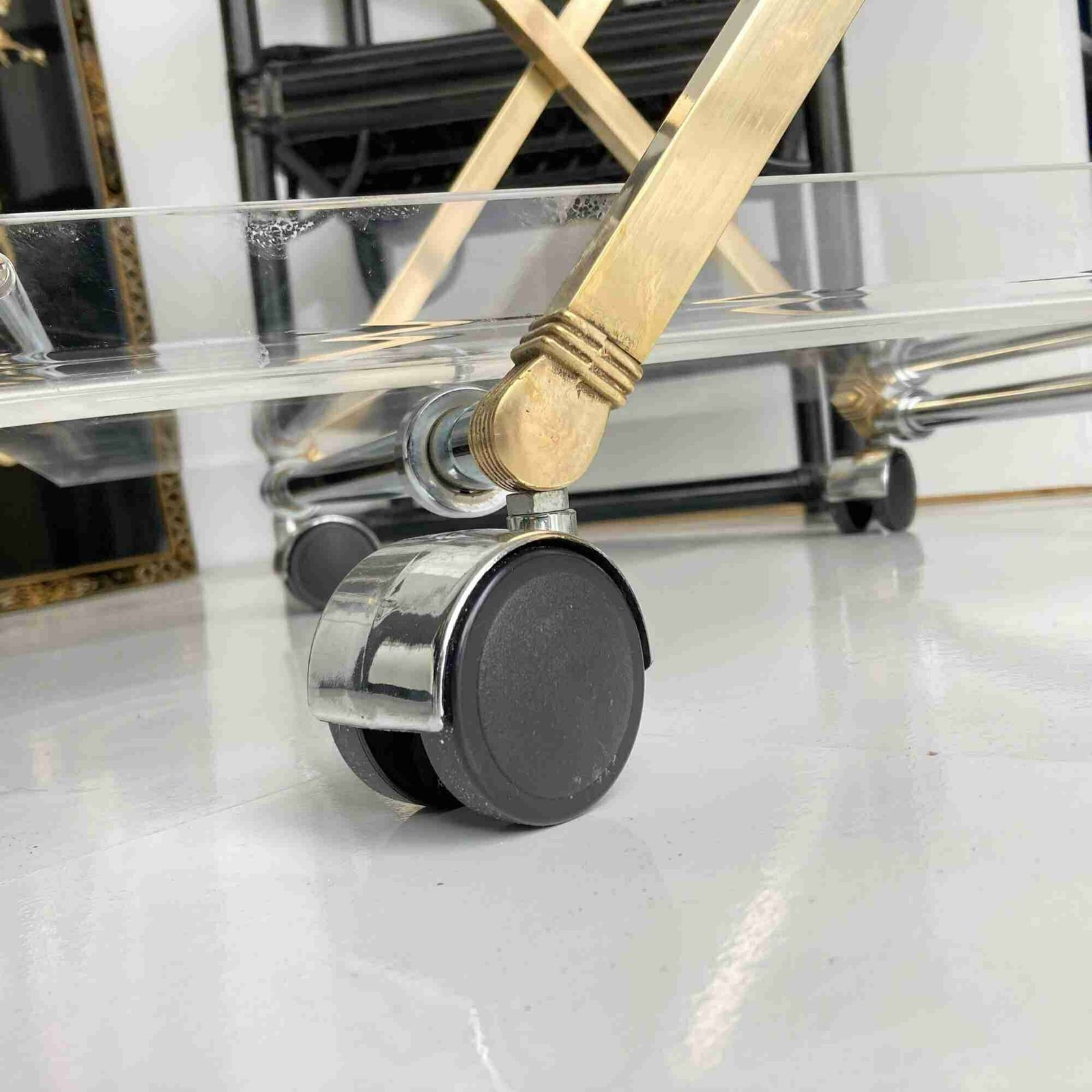 Brass Bar Cart Lucite | Serving Trolley Foldable | 1970s photo Furniture