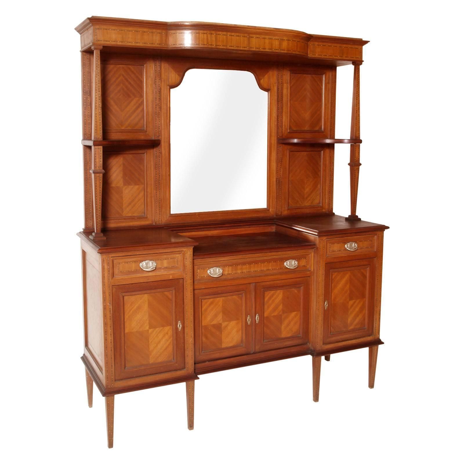 Early 20th Century Credenza Sideboard Belle Epoque, Walnut, Mahogany Maple Inlay photo furniture