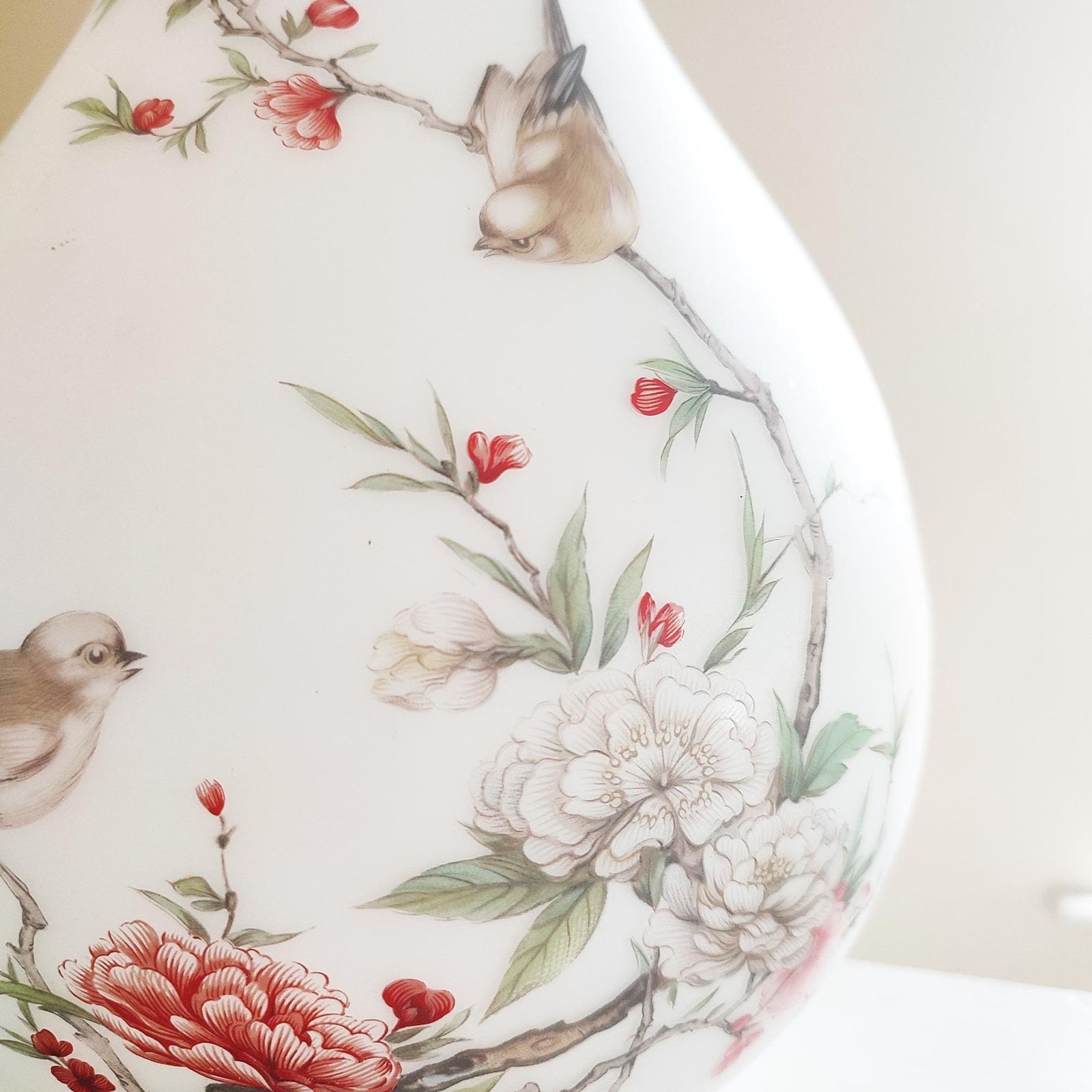 Vintage Famille Rose Opaque Satin Glass Pendant Lightshade   Peonies And Birds Chinese Art Design   Bottle Vase Shaped Ceiling Light Shade photo 450.0