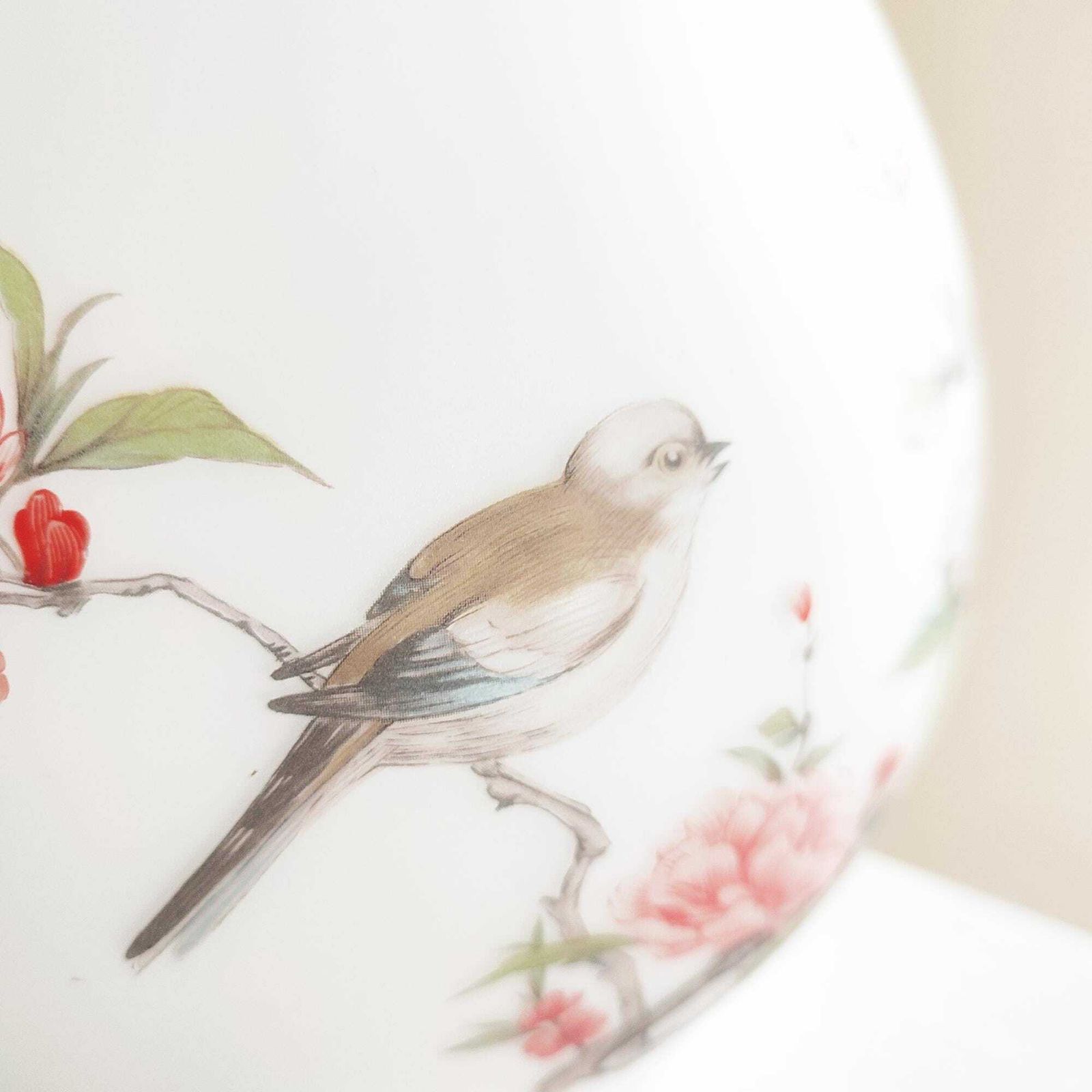 Vintage Famille Rose Opaque Satin Glass Pendant Lightshade   Peonies And Birds Chinese Art Design   Bottle Vase Shaped Ceiling Light Shade photo vinterior