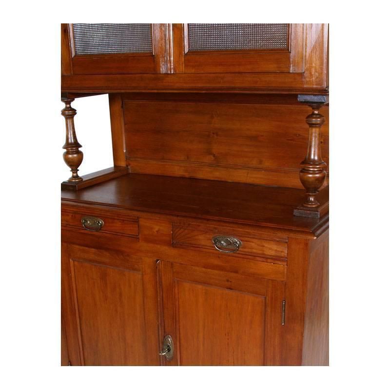 Late 19th Century Credenza Piemontese And Display Cabinet In Solid Wood Wax Polished photo for sale