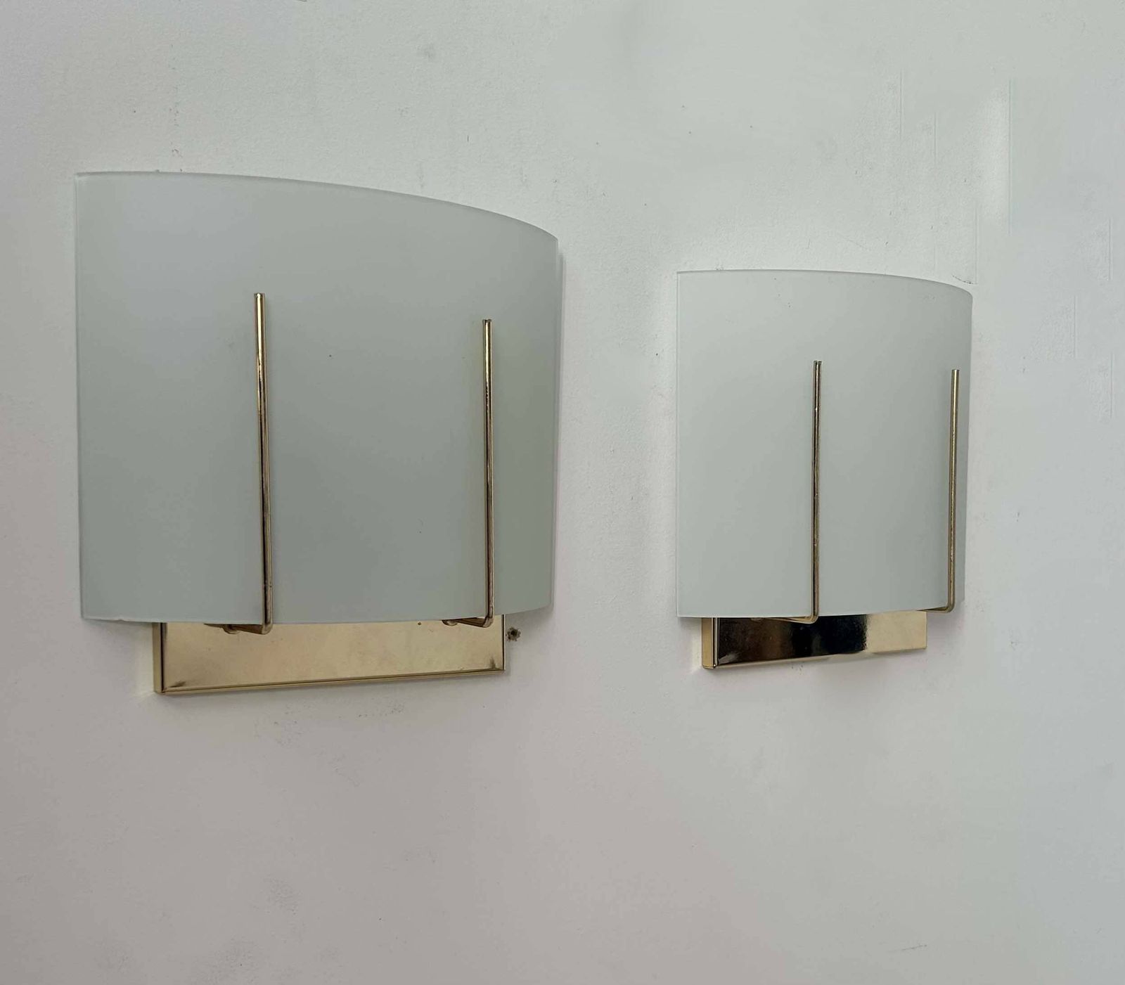 photo for sale Pair Of Vintage Wall Lights, Gilded Brass And Sandblasted Glass, Italy 1970