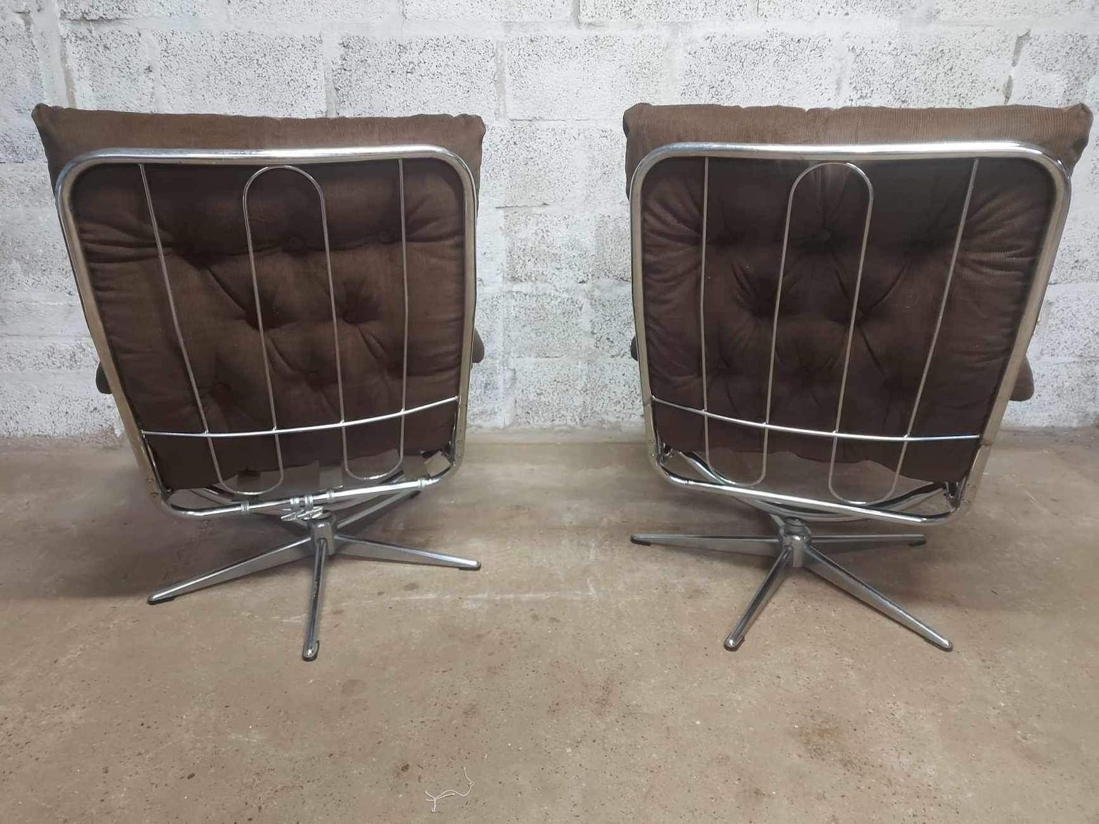 Mid Century Retro Peter Hoyte   Chrome Framed Swivel Armchairs photo for sale