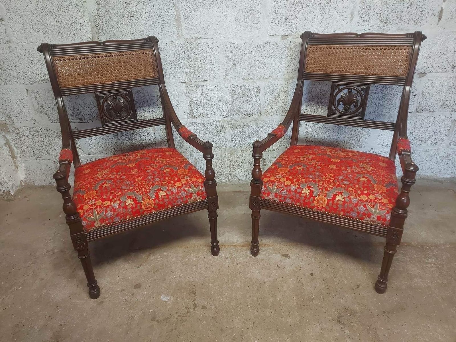 photo furniture Pair Of Edwardian Rattan Back Library Armchairs