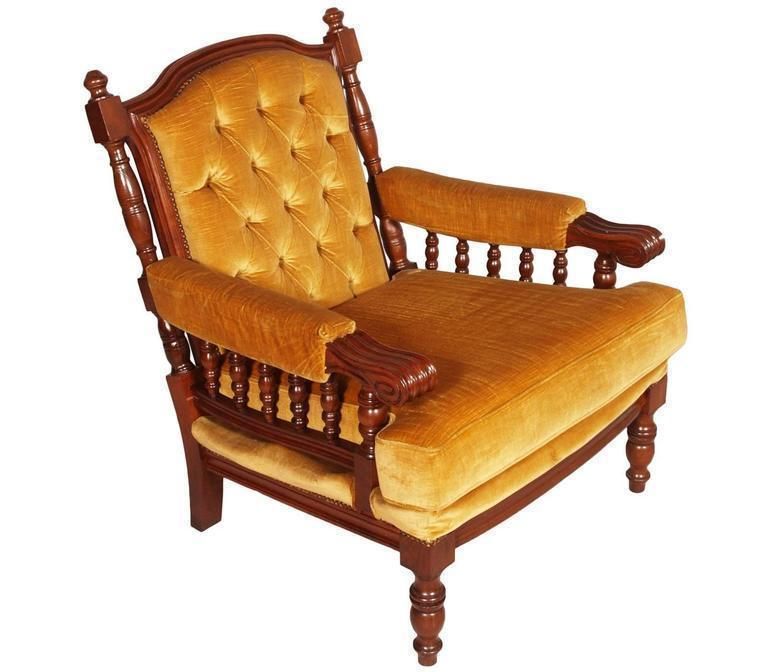 Early 20th Century Italian Pair Armchairs In Walnut Vith Original Yellow Velvet Upholstery photo furniture