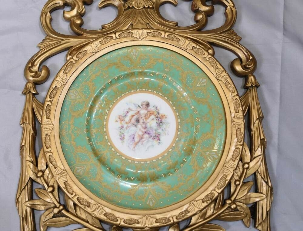 Sevres Porcelain Cherub Plaques   Gilt French Plates photo for sale