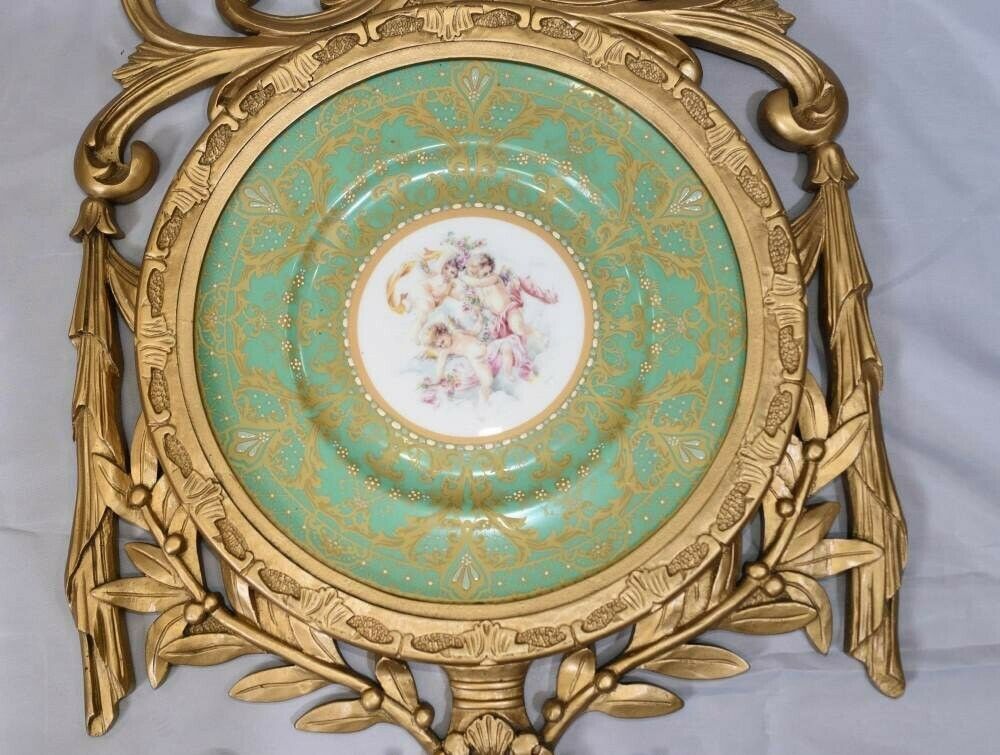 Sevres Porcelain Cherub Plaques   Gilt French Plates photo vinterior