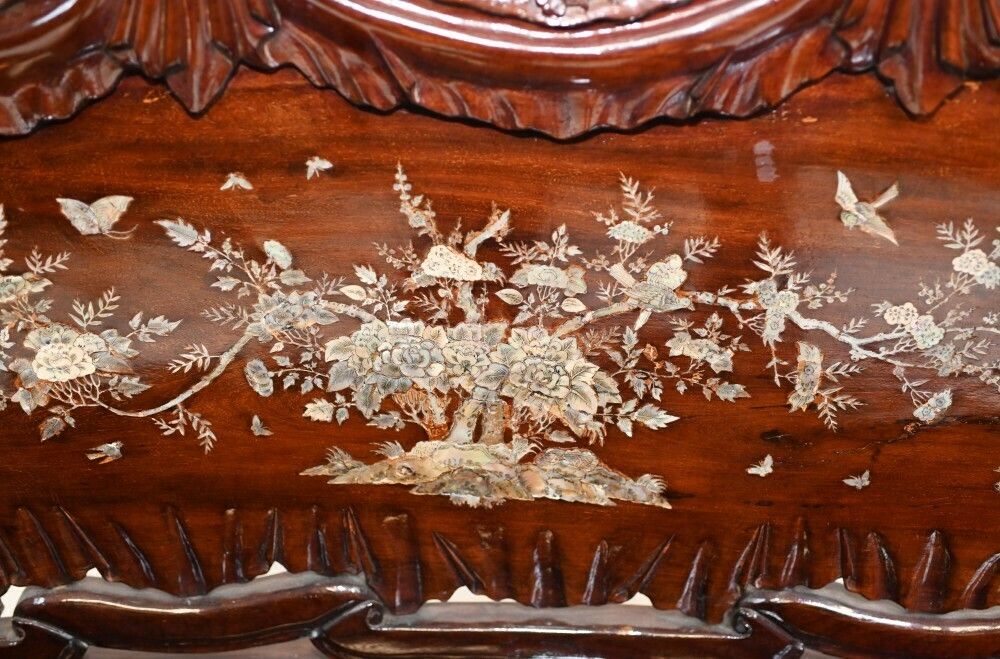 Chinese Hardwood Bench And Chair Set Suite Mother Of Pearl 1900 photo for sale