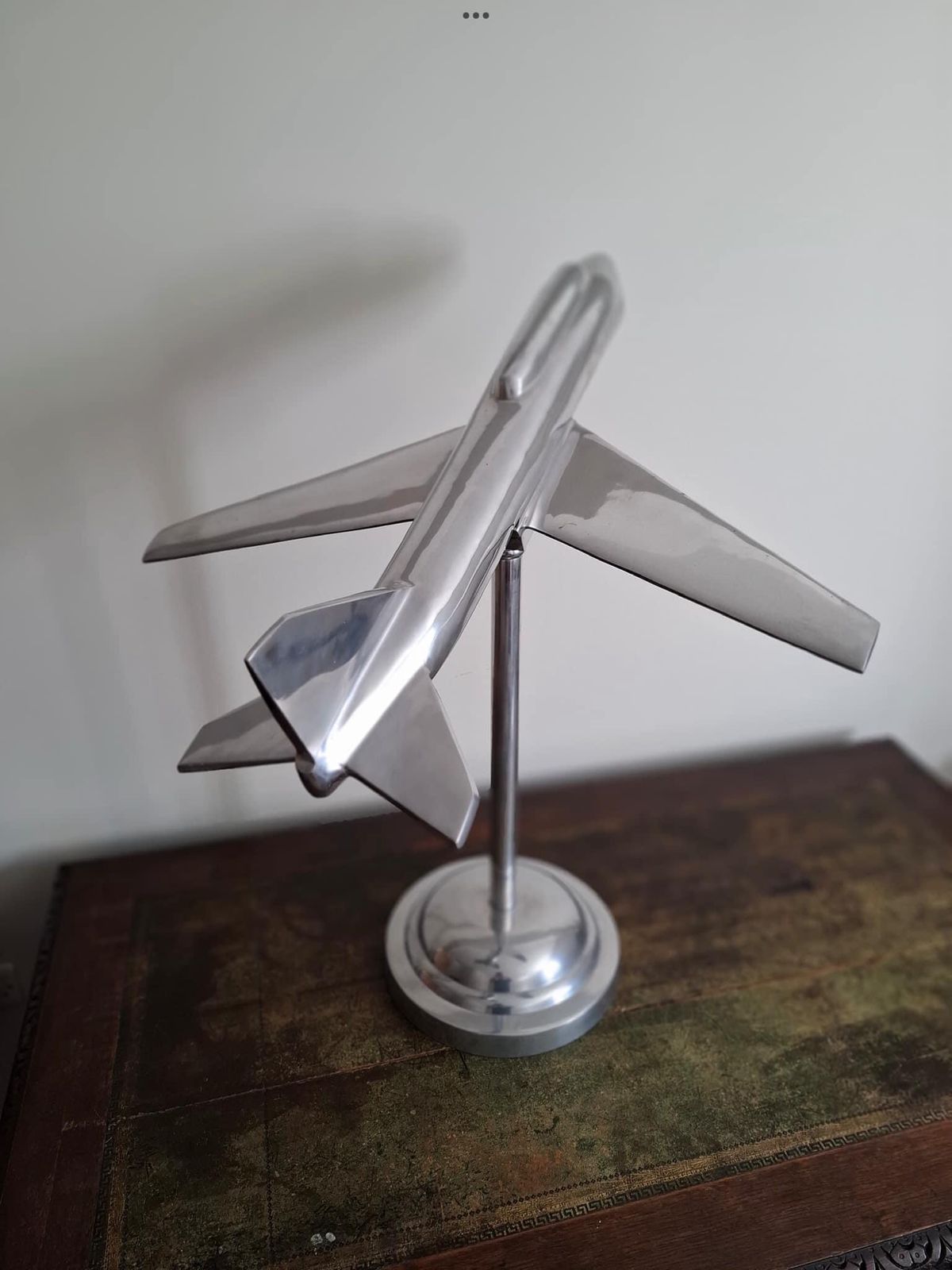Large Art Deco Aluminium Cast Model  Jet Aircraft With Stand photo for sale