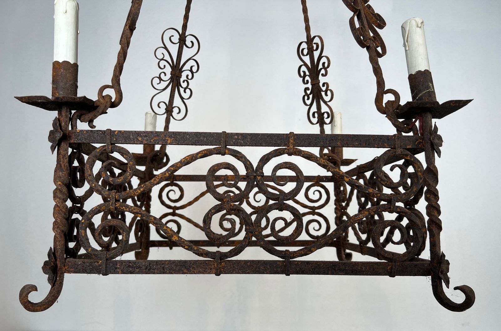 Large Gothic Style 8 Light Wrought Iron Chandelier photo vintage