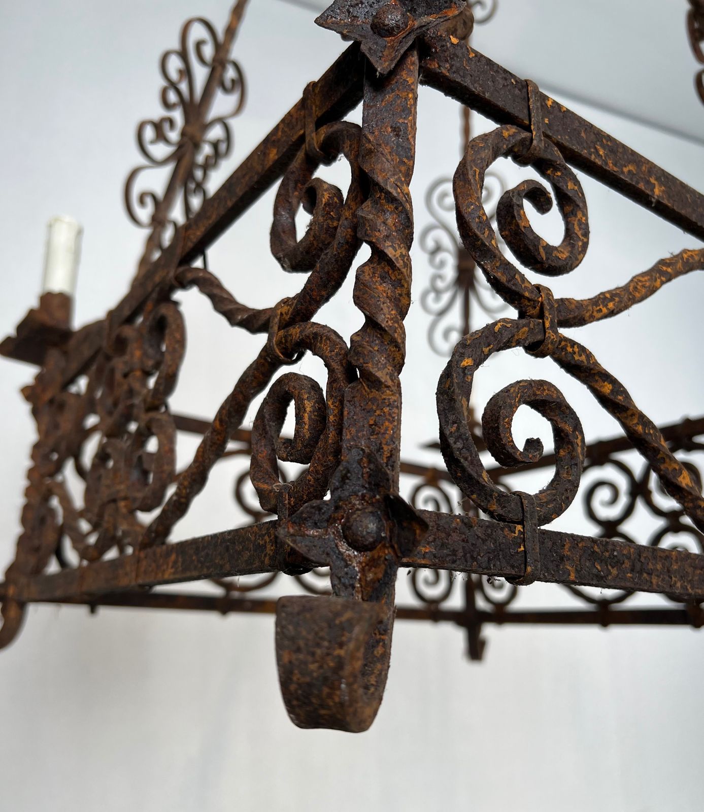 photo for sale Large Gothic Style 8 Light Wrought Iron Chandelier