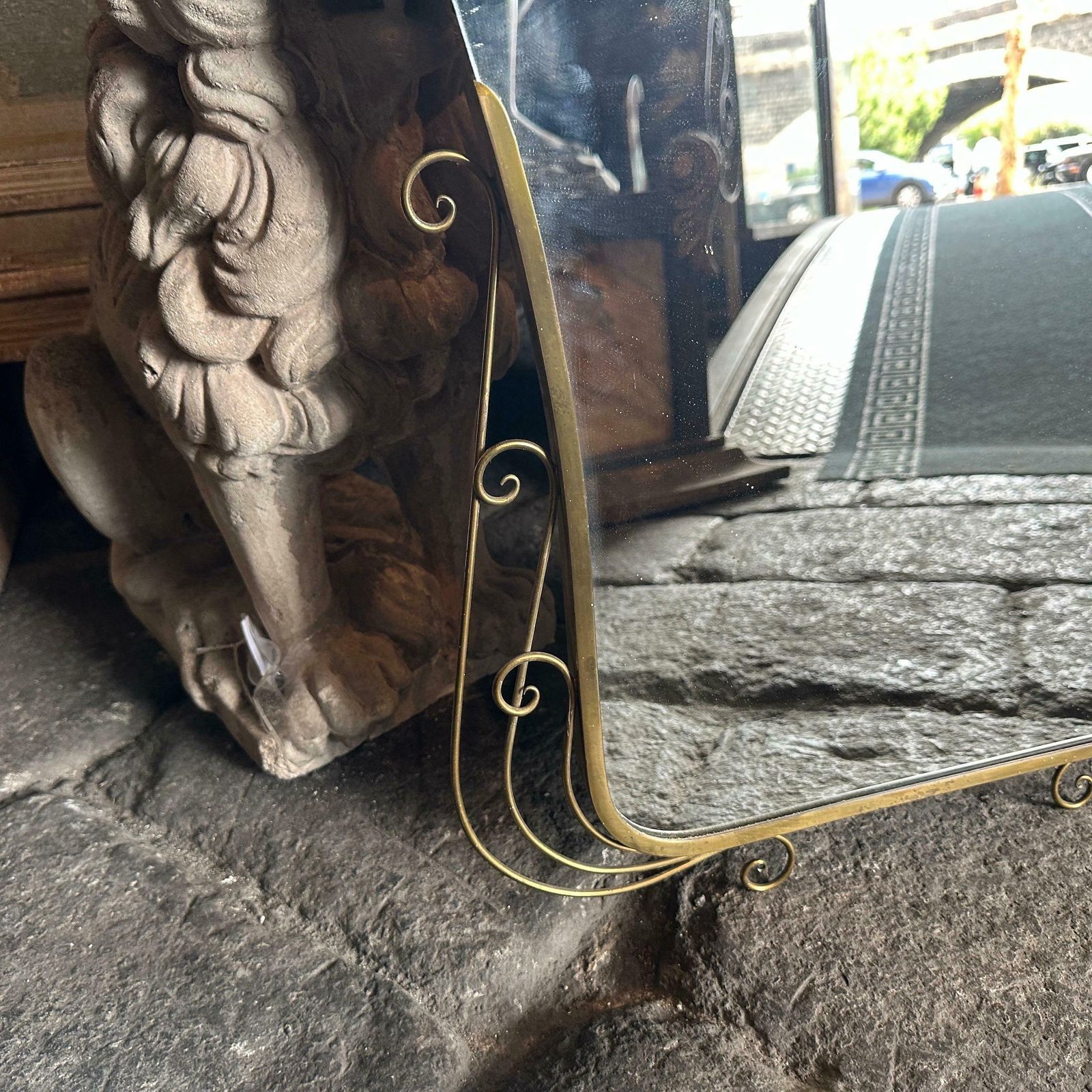 1950s Gio Ponti Style Mid Century Modern Brass And Glass Wall Mirror photo 1912.0