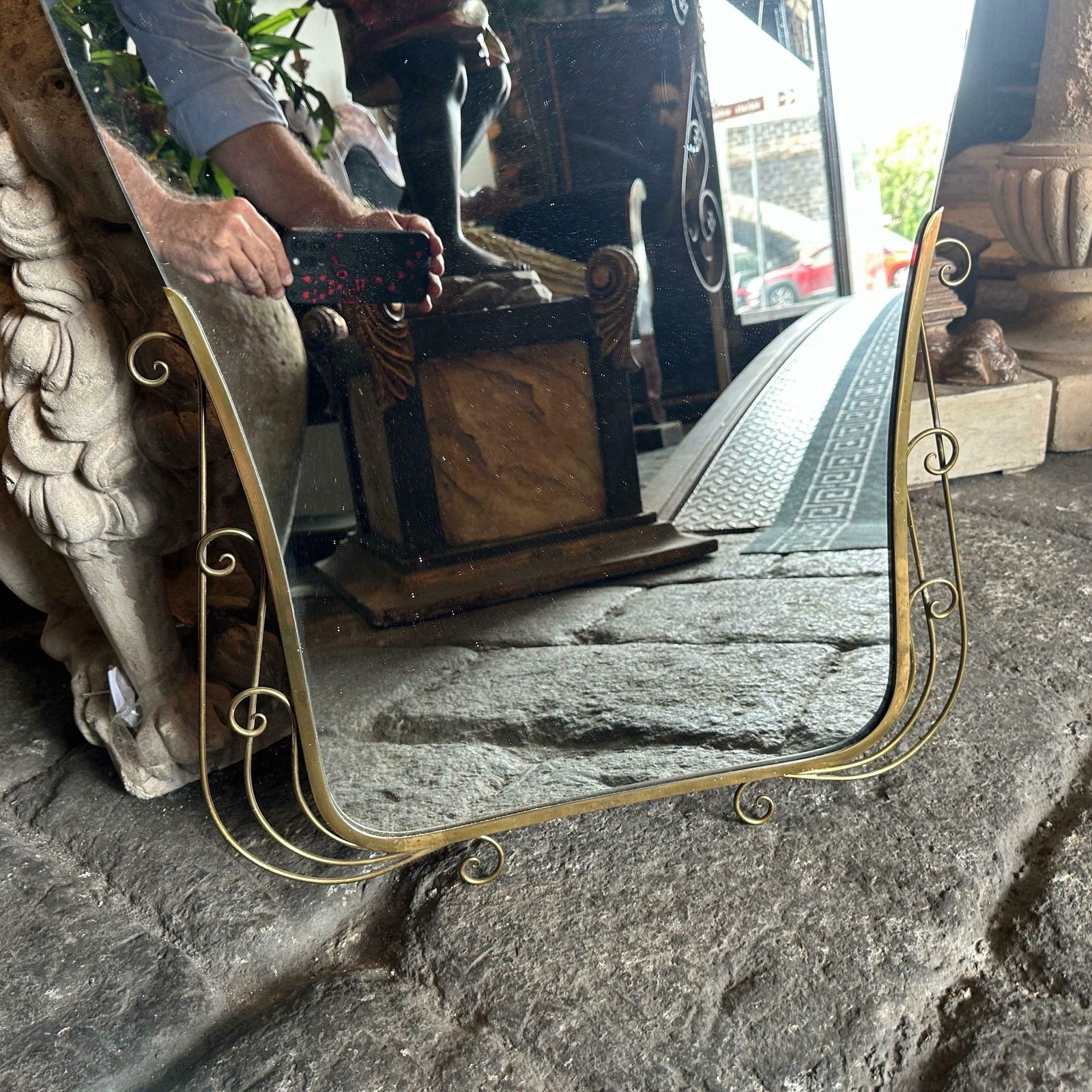 1950s Gio Ponti Style Mid Century Modern Brass And Glass Wall Mirror photo buy