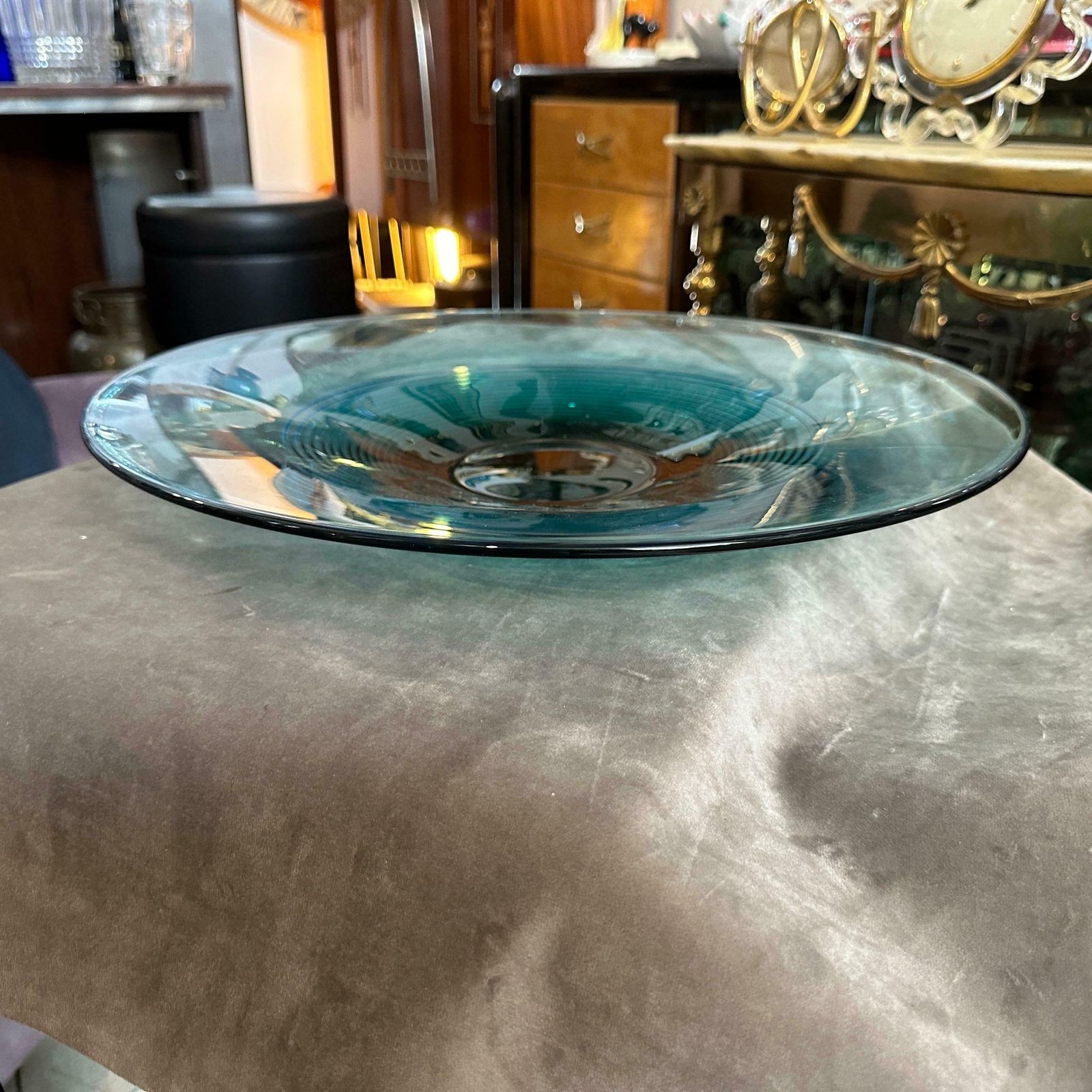 1980s Modern Green And Black Murano Glass Round Big Centerpiece By Veart photo 1274.0