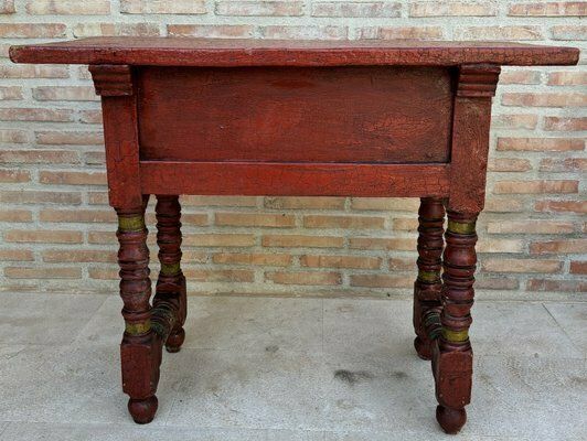 1802.0 Red Lacquered Console Table With Gilt Accents And Carved Apron, 1940s photo