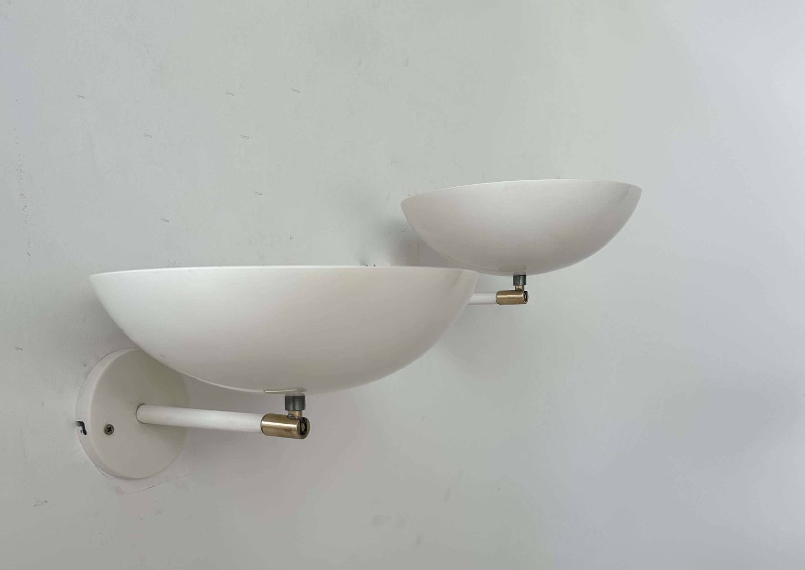 photo for sale Pair Of Vintage Adjustable Wall Lights, Brass And White Metal, France 1970