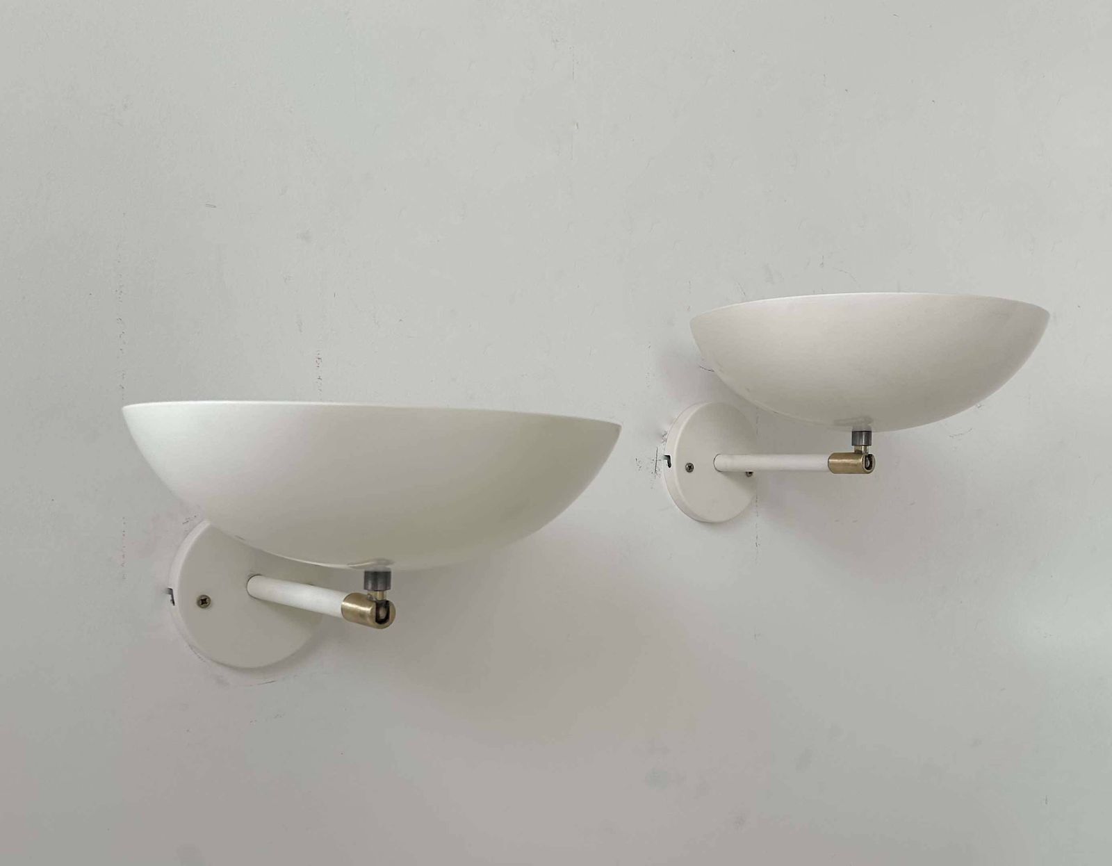 Lighting Pair Of Vintage Adjustable Wall Lights, Brass And White Metal, France 1970 photo