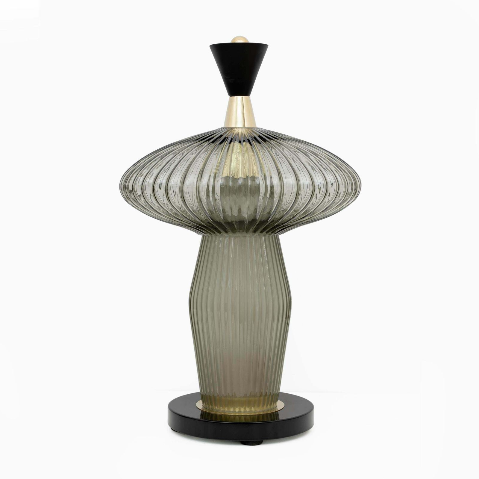 Pair Of Mushroom Shaped Table Lamps Murano Glass And Brass Feng Shui Style photo Lighting