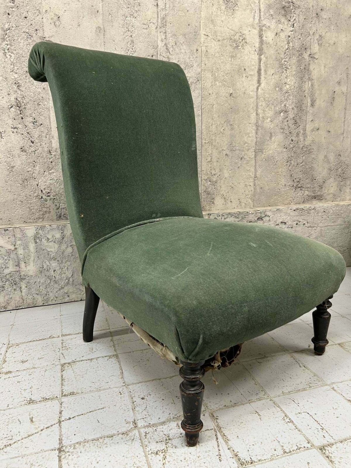 Napoleon III Sage Green Mohair Velvet Slipper Chair photo vinterior